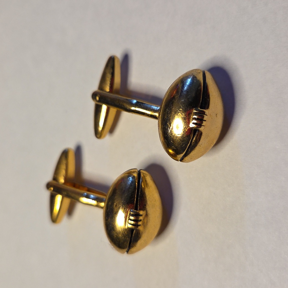 Football Shaped Gold Tone Cufflinks